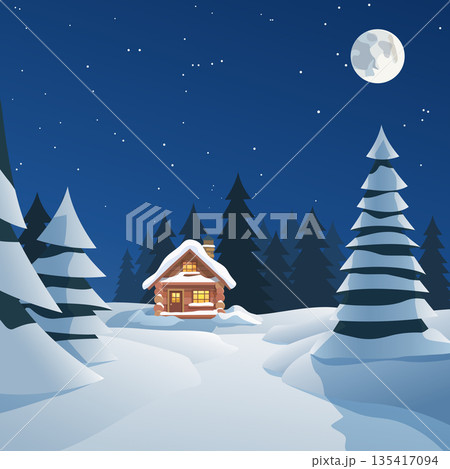a cozy winter front view wooden cabin a cozy winter front view wooden cabin 135417094