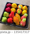 Luk chup, Colourful fruit and vegetable shaped beautiful Thai sweet mung bean coconut milk desert, Thai desert. 135417317