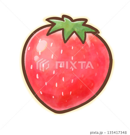 ヘタ付きの単体いちご/かわいい水彩風のフルーツイラスト ヘタ付きの単体いちご/かわいい水彩風のフルーツイラスト 135417348