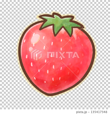 ヘタ付きの単体いちご/かわいい水彩風のフルーツイラスト ヘタ付きの単体いちご/かわいい水彩風のフルーツイラスト 135417348
