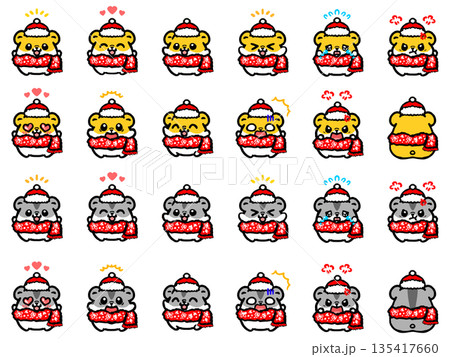 冬服を着た可愛いハムスターのイラスト素材セット 135417660