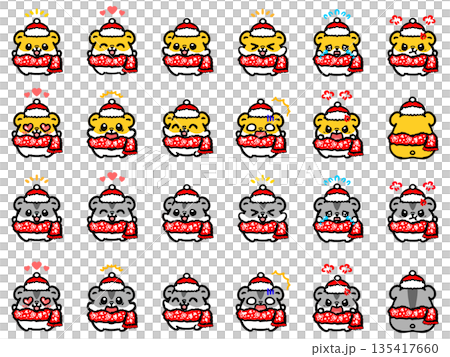 冬服を着た可愛いハムスターのイラスト素材セット 135417660