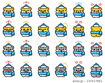 冬服を着た可愛いハムスターのイラスト素材セット2 135417661