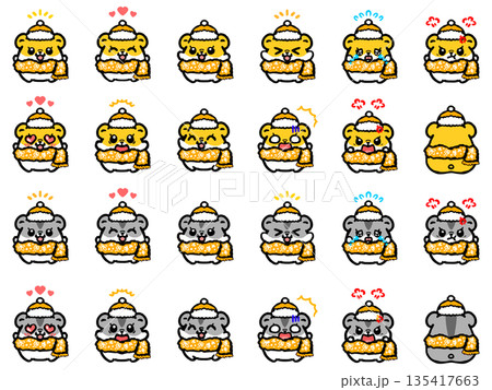 冬服を着た可愛いハムスターのイラスト素材セット4 135417663