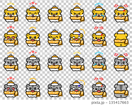 冬服を着た可愛いハムスターのイラスト素材セット4 135417663