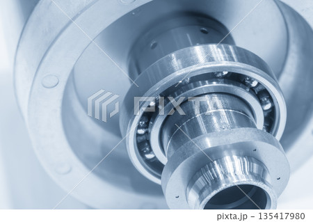 Rolling Bearing Assembly with Metal Shaft Parts in Blue Tone Scene 135417980