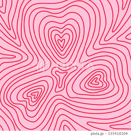 Valentine s day background with linear texture topographic contour line, isolines with hearts. Romantic Map backdrop. Hand drawn vector illustration. Valentine s day background with linear texture topographic contour line, isolines with hearts. Romantic Map backdrop. Hand drawn vector illustration. 135418104