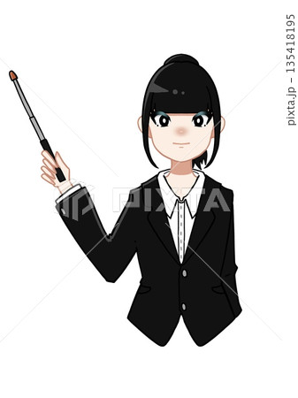 指し棒を使って説明をするスーツ女性 指し棒を使って説明をするスーツ女性 135418195