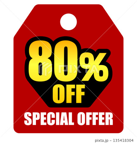 80%オフのセールを表すディスカウントラベル 80%オフのセールを表すディスカウントラベル 135418304