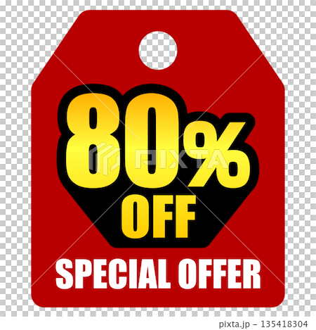 80%オフのセールを表すディスカウントラベル 80%オフのセールを表すディスカウントラベル 135418304