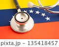 Stethoscope on Venezuela flag, business and finance. 135418457