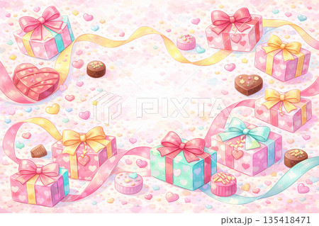 バレンタインシリーズ：流れるリボンのロマンチック背景 135418471