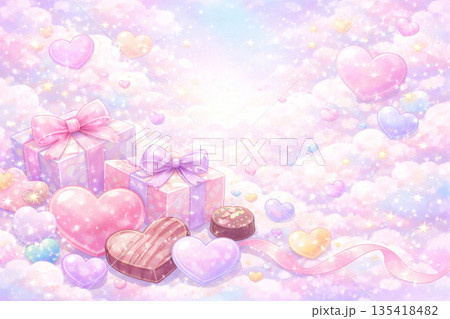 バレンタインシリーズ：透明感のある夢かわ水彩バレンタイン背景 135418482