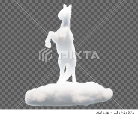 Vector image of clouds in the form of a rearing horse. Soft lines and gentle gradients create a feeling of lightness and airiness, perfect for fantasy and creative projects. Vector image of clouds in the form of a rearing horse. Soft lines and gentle gradients create a feeling of lightness and airiness, perfect for fantasy and creative projects. 135418673