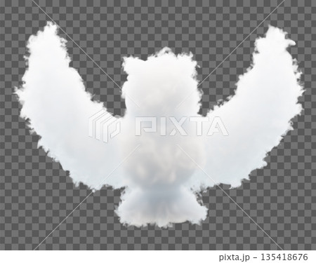 Vector drawing of clouds in the form of a bird, owl. Soft lines and smooth gradients create a feeling of lightness and airiness, ideal for fantasies and creative projects. 135418676