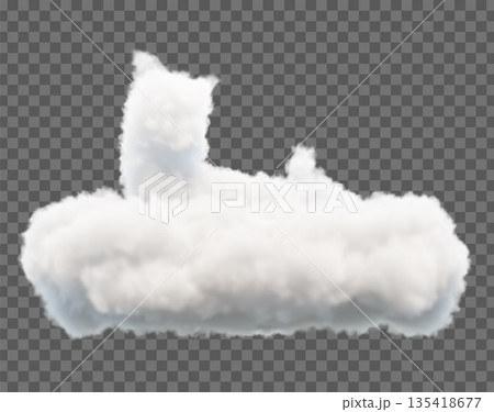 Vector drawing of clouds in the form of a cat. Soft lines and smooth gradients create a feeling of lightness and airiness, ideal for fantasy and creative projects. 135418677