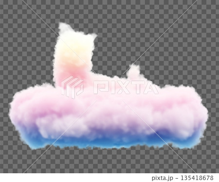 Vector drawing of clouds in the form of a cat. Soft lines and smooth gradients create a feeling of lightness and airiness, ideal for fantasy and creative projects. 135418678