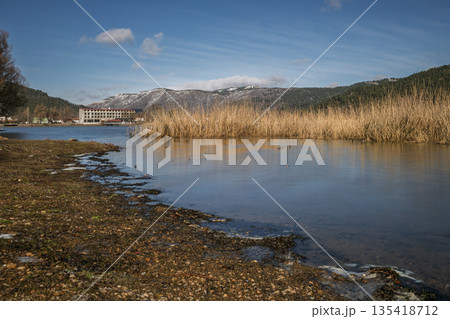 Natural Lake and Reeds Landscape in Golcuk, Odemis, Izmir, Turkey 135418712