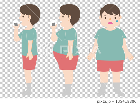 食べる人間の全身と肥満体型 135418886