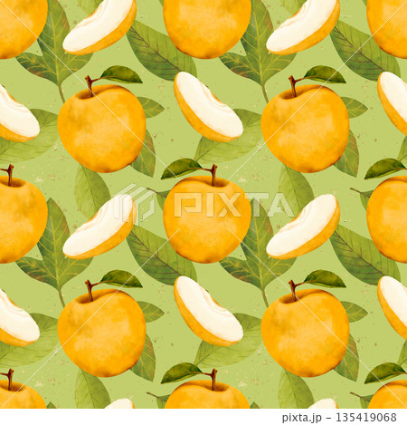 Vivid Watercolor Depiction Of Golden Apple Segments On Warm Seasonal Background With Rustic Charm 135419068