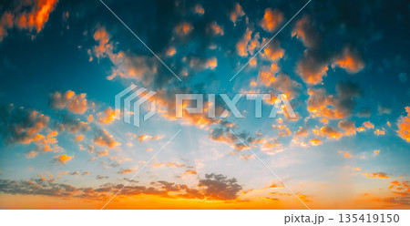 Blue, Orange And Yellow Colors Summer Sunset Sunrise Sky Blue, Orange And Yellow Colors Summer Sunset Sunrise Sky 135419150