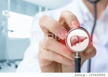 Doctor examines liver health. Doctor examines liver health. 135420505