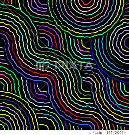 An abstract pattern of multi-colored concentric circles that creates a holographic effect. Vibrant color transitions and smooth lines give the image a dynamic and hypnotic style. An abstract pattern of multi-colored concentric circles that creates a holographic effect. Vibrant color transitions and smooth lines give the image a dynamic and hypnotic style. 135420934
