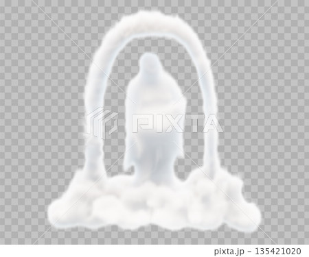Vector image of clouds in the form of a person sitting on a cloud. Soft lines and delicate colors create a calming and creative look, perfect for relaxing and dreamy designs. Vector image of clouds in the form of a person sitting on a cloud. Soft lines and delicate colors create a calming and creative look, perfect for relaxing and dreamy designs. 135421020