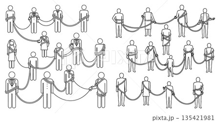 Human chain and connections with rope showing teamwork and linkage 135421981
