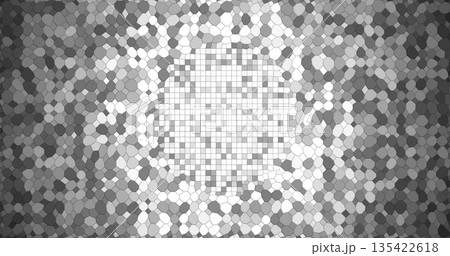 lack and white mosaic with a cross-shaped light gradient. Contrasting areas create the effect of volume and symmetry. The visual style resembles stained glass with a geometric pattern and smooth 135422618