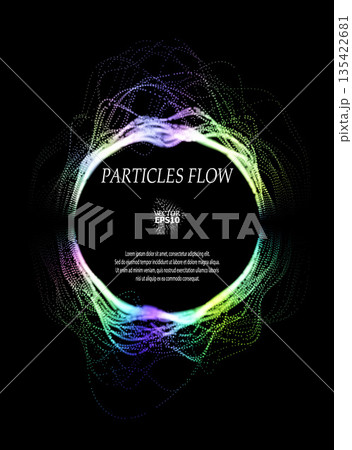 Colored sound waves from particles on a black background. Contrast emphasizes the difference in structure. Abstract style, sound design, data visualization. Colored sound waves from particles on a black background. Contrast emphasizes the difference in structure. Abstract style, sound design, data visualization. 135422681