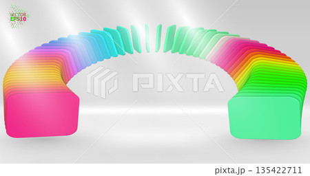 Bright 3D abstraction with an array of smoothly curved objects. Gradient colors. Futuristic style with a dynamic effect of movement. Bright 3D abstraction with an array of smoothly curved objects. Gradient colors. Futuristic style with a dynamic effect of movement. 135422711