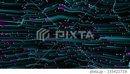 Wave pattern vector. 3D glowing abstract digital particles background. Technology concept. Abstract background. Future vector illustration. 135422719