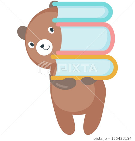 Bear carrying book stack vector cartoon icon Bear carrying book stack vector cartoon icon 135423154