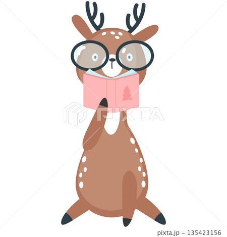 Deer animal reading story book vector illustration 135423156