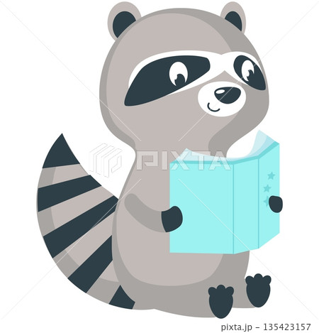 Raccoon cute animal reading book vector icon Raccoon cute animal reading book vector icon 135423157