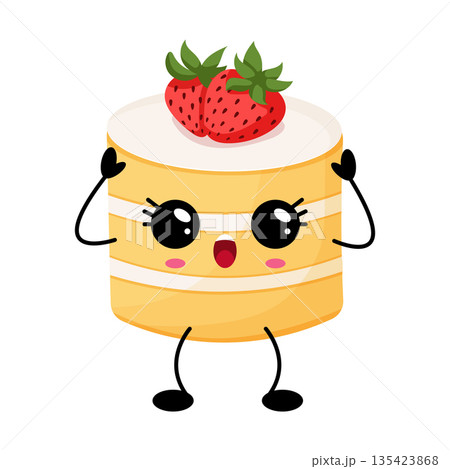 Cute Kawaii Strawberry Cake Dessert Character 135423868