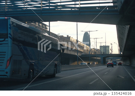 Heavy traffic congestion on highway with cars, tunnels, and traffic signals. Heavy traffic congestion on highway with cars, tunnels, and traffic signals. 135424016
