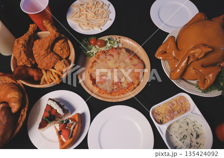 Friends enjoying a Halloween party at a bar making a toast Friends enjoying a Halloween party at a bar making a toast 135424092