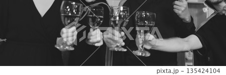 Friends enjoying a Halloween party at a bar making a toast 135424104