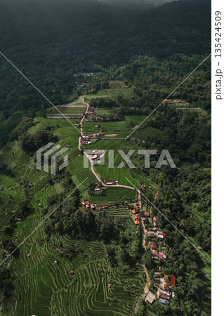 Quiet Village Surrounded By Meandering Roads And Sparkling Waterways In Nature Quiet Village Surrounded By Meandering Roads And Sparkling Waterways In Nature 135424509