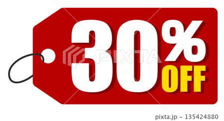 30%オフのセールを表すディスカウントラベル 30%オフのセールを表すディスカウントラベル 135424880