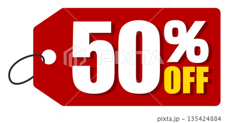 50%オフのセールを表すディスカウントラベル 50%オフのセールを表すディスカウントラベル 135424884