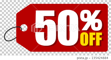 50%オフのセールを表すディスカウントラベル 50%オフのセールを表すディスカウントラベル 135424884