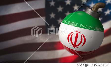 Geopolitical Tension Between United States and Iran Conflict Concept 3d render. Geopolitical Tension Between United States and Iran Conflict Concept 3d render. 135425184