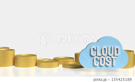 Cloud Cost Optimization Concept with Coins and Cloud Computing Icon 3d render. 135425189