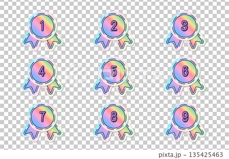 イラスト素材・数字とリボンのメダルセット イラスト素材・数字とリボンのメダルセット 135425463