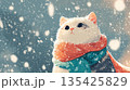 雪降る中で遠くを見つめる猫のイラスト 135425829