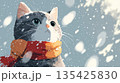 雪降る中で遠くを見つめる猫のイラスト 135425830