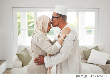 Home, Muslim or senior couple kiss, slow dance and bond for love, trust and care in retirement, support or marriage. Romance, Islamic or Arab man, woman and elderly people together for quality time Home, Muslim or senior couple kiss, slow dance and bond for love, trust and care in retirement, support or marriage. Romance, Islamic or Arab man, woman and elderly people together for quality time 135426189
